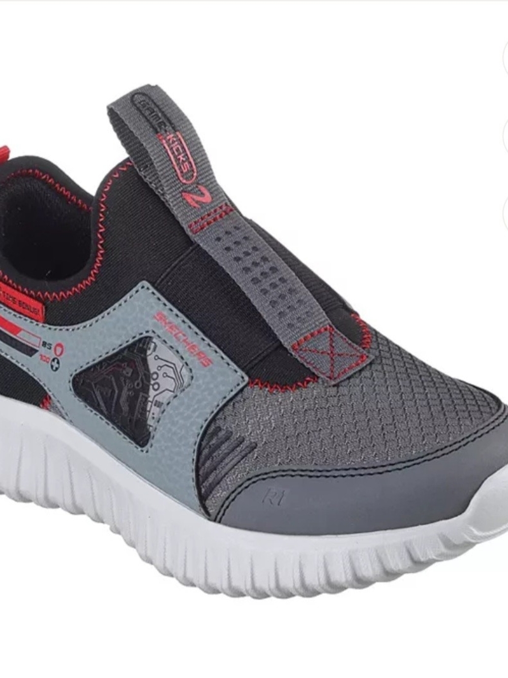 Skechers Game Kicks Depth Charge 2.0 Kids Gray and Red Slip-On Athletic Sneaker